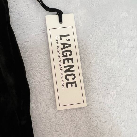 L'AGENCE Bobby Size 2 Velvet Wide Leg Paperbag Pants Black Belted Tie Waist NWT - Picture 7 of 12